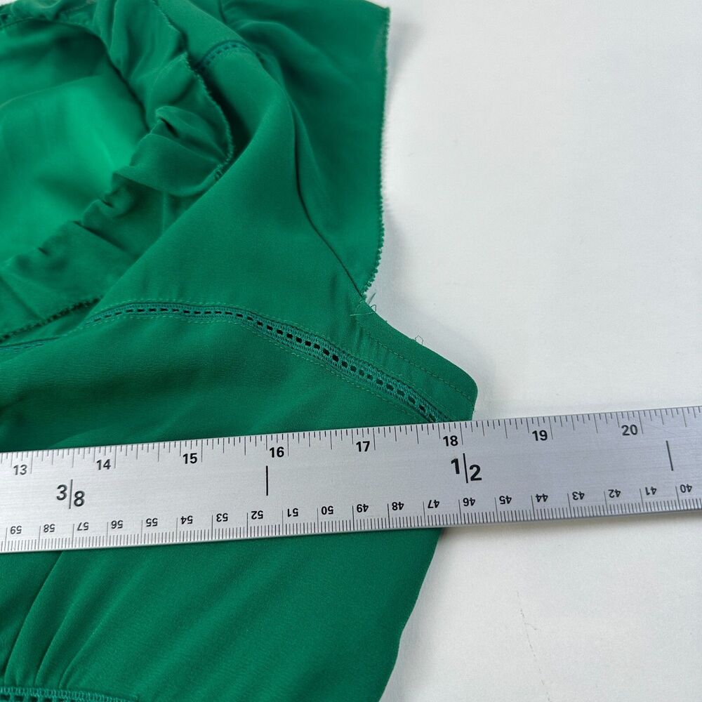 Maeve Anthropologie Pindot Della Ruffle Dress sz M in Kelly Green V Neck Retro - Picture 8 of 13
